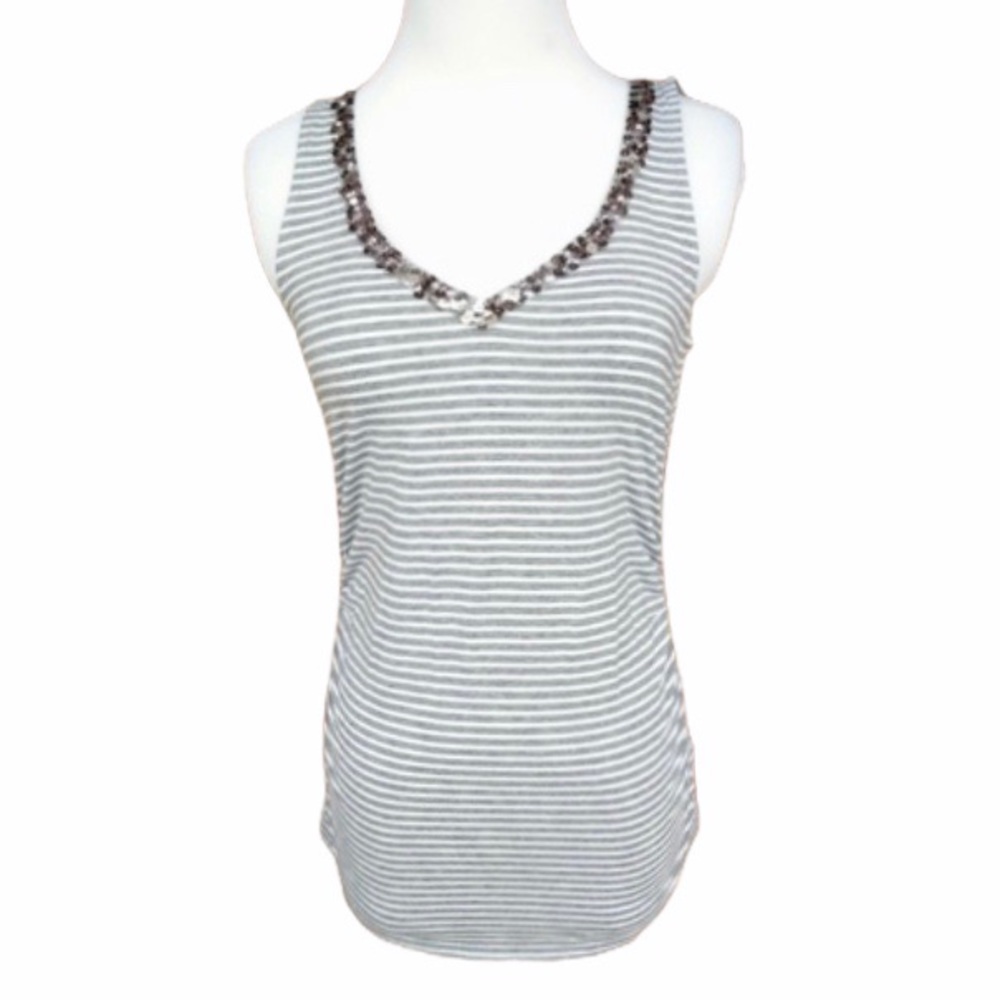 White House Black Market Striped Sequin Tank Top